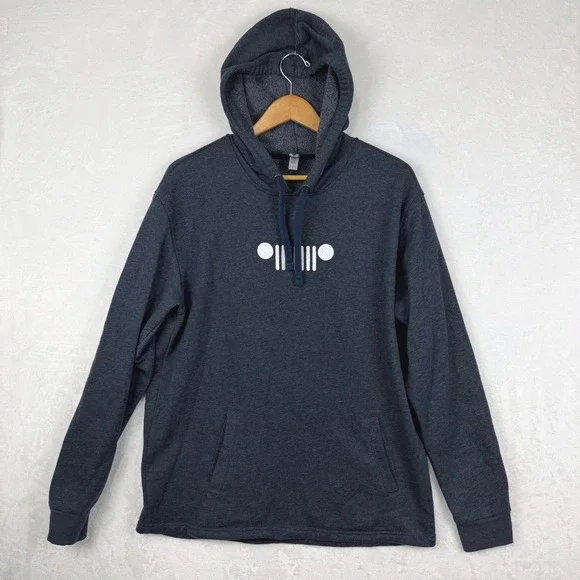 Jeep Hoodie Catch A Wave Graphic Logo Spell out Heather Navy Large - Picture 2 of 10